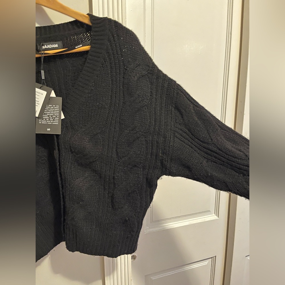 Naadam NWT Size Medium Wide Cable Knit Black Cardigan Wool/Cashmere